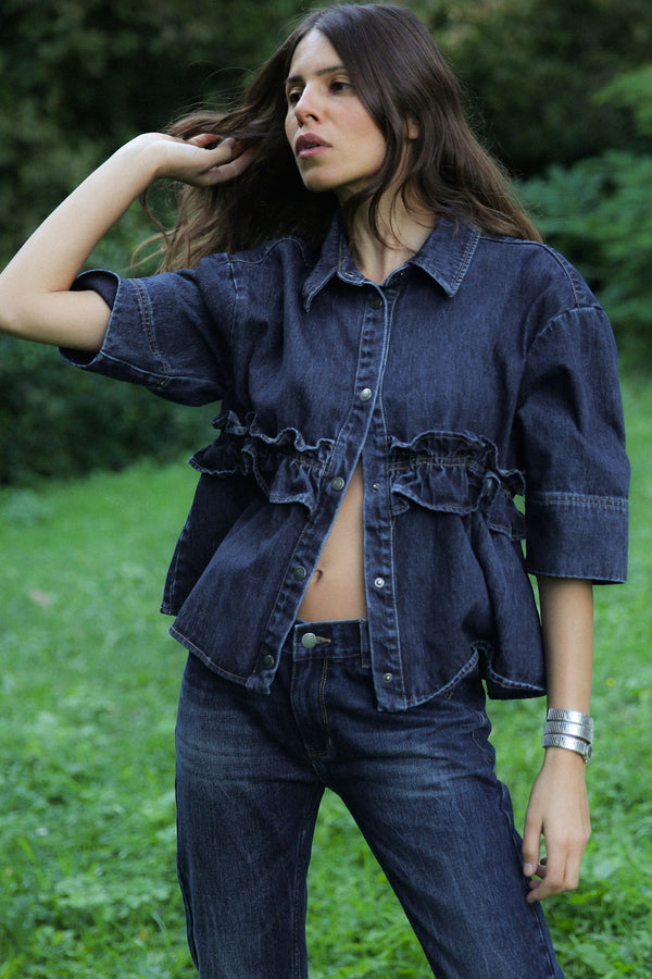 Paige - Denim shirt jacket I Dark washed indigo