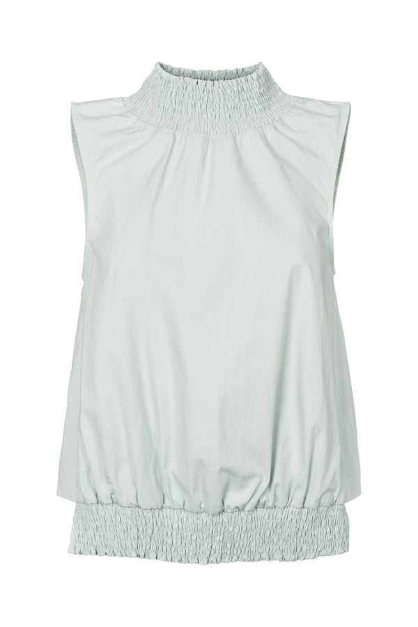Fiola - Poplin heavy shirring top I Sky blue
