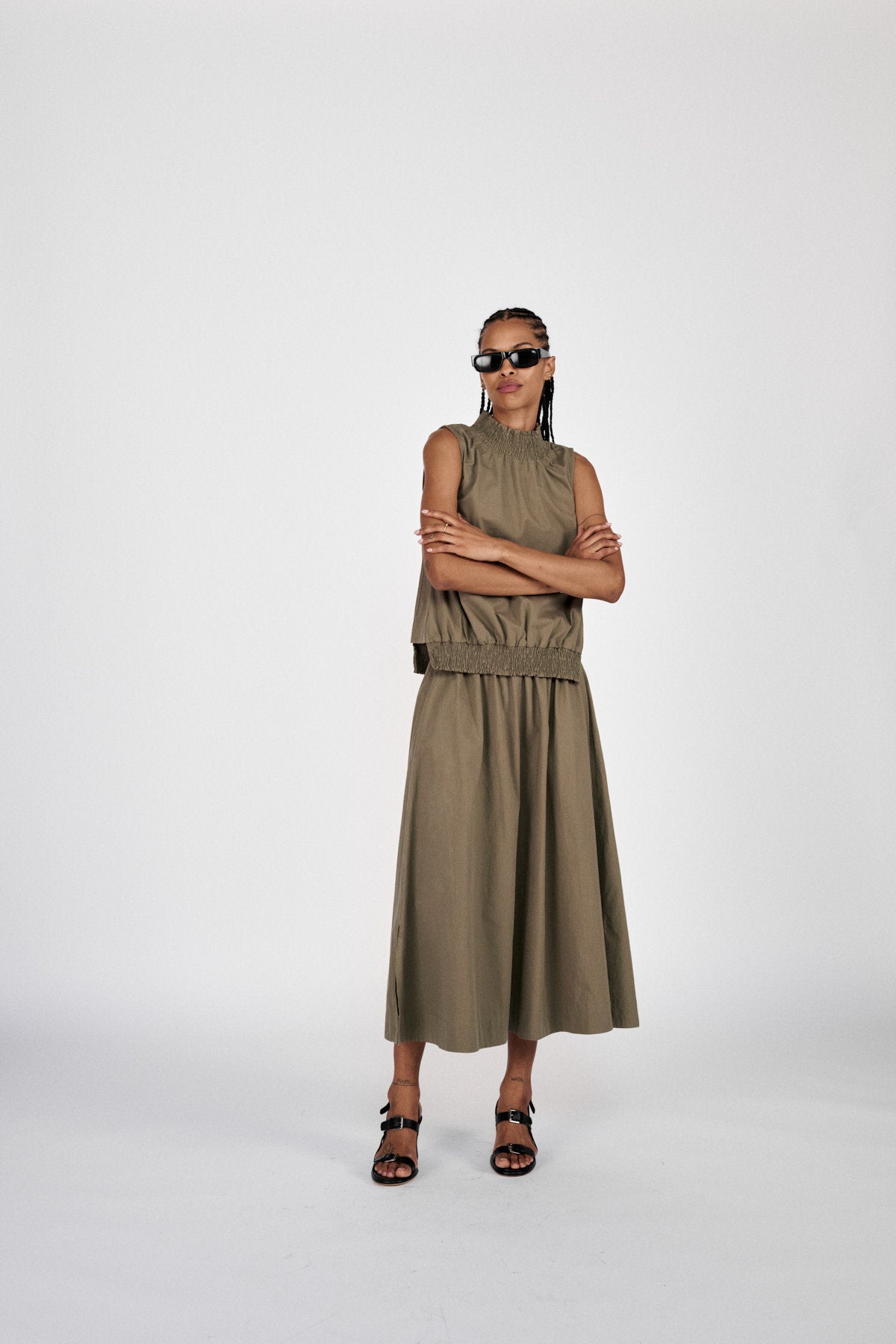 Fiola - Poplin heavy shirring top I Pirate black