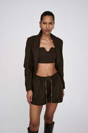 Luh - Mini herringbone bandeau top I Dark brown