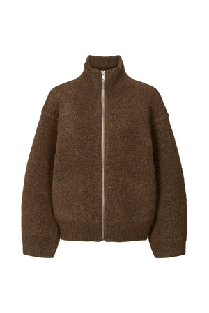 Sigal - Sheep knit high collar jacket I Dark brown