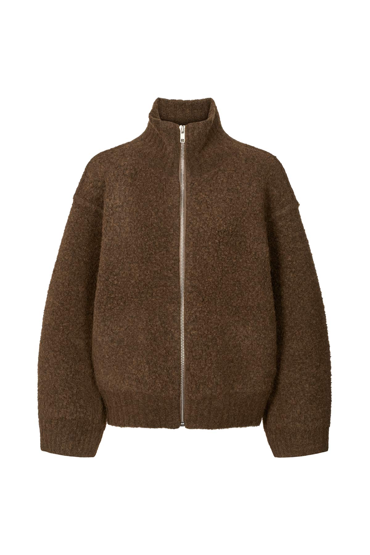 Sigal - Sheep knit high collar jacket I Dark brown
