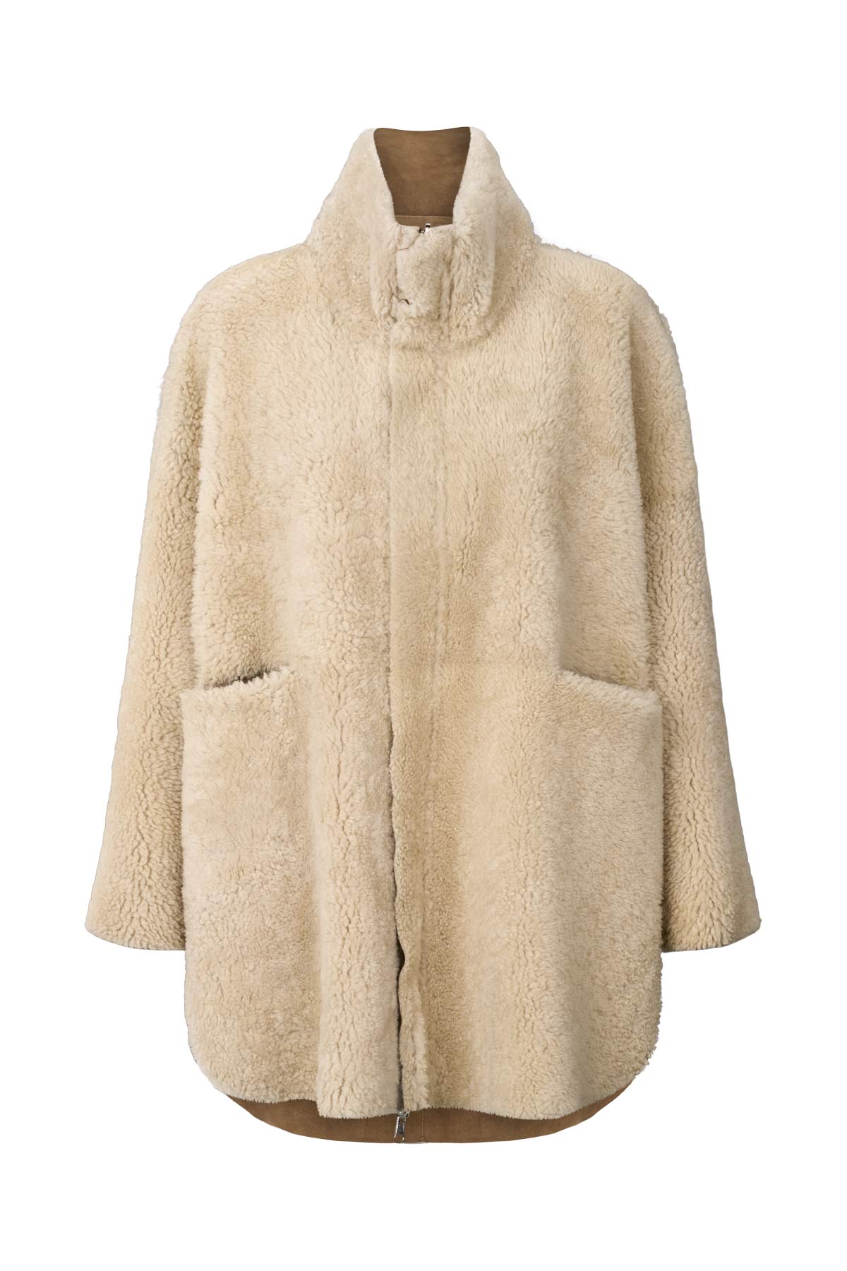 Ejsa - Shearling coat I Dark brown natural combo