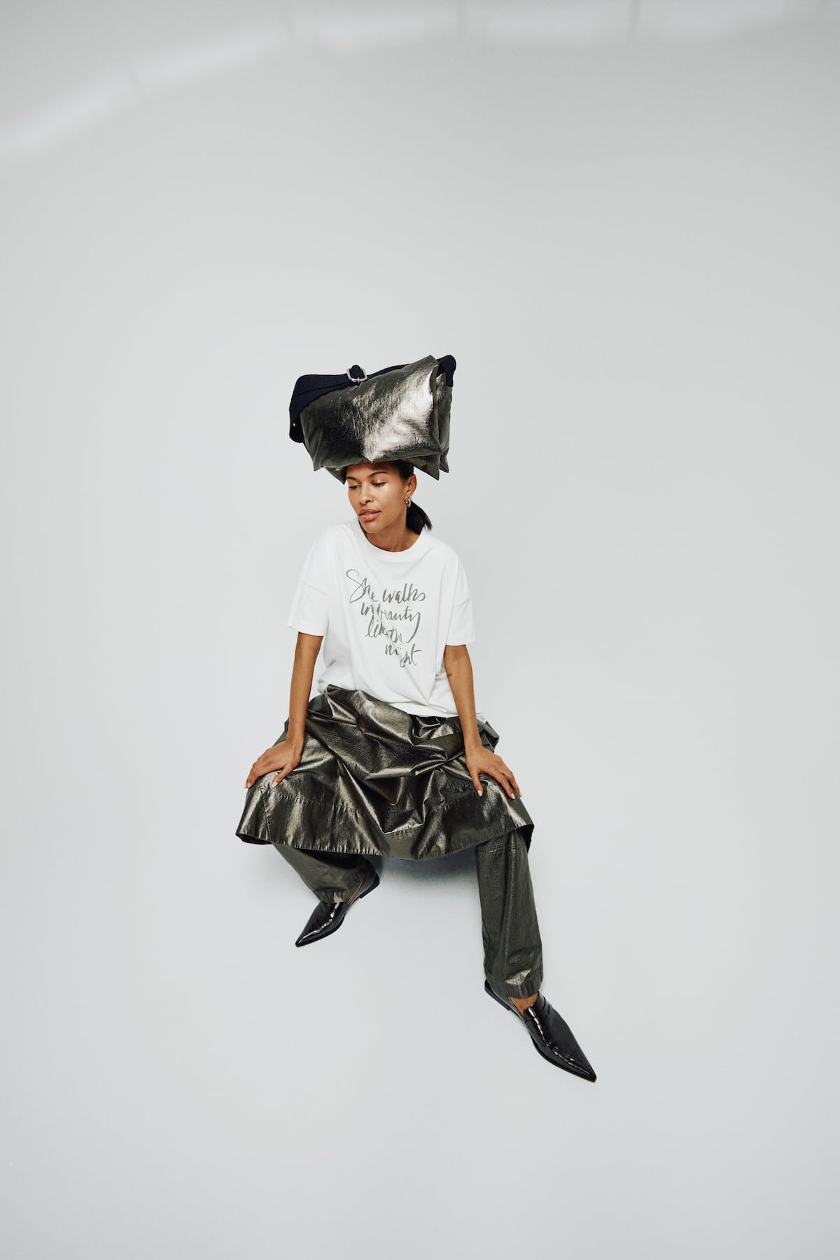 Ottavia - Foiled ripstop full skirt I Metallic olive