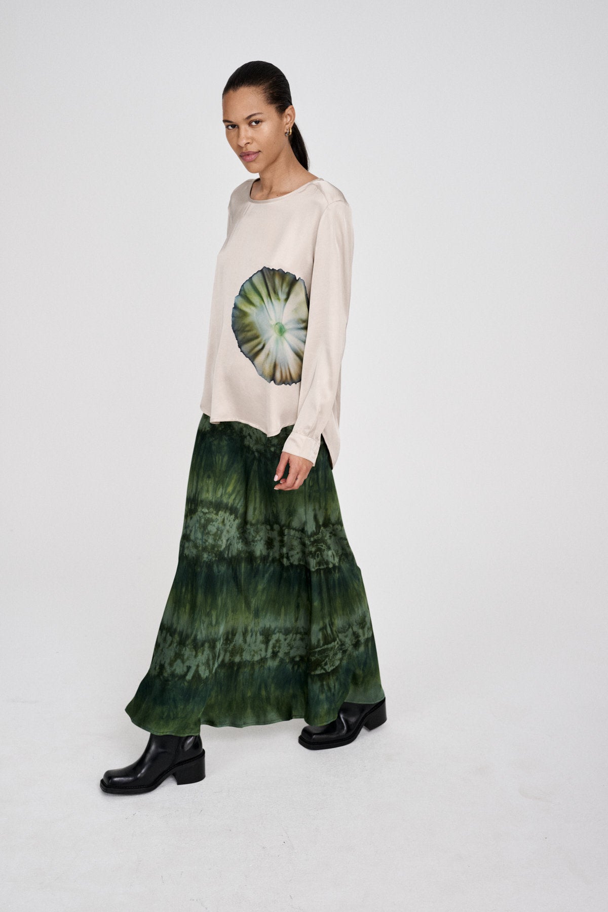 Willie - Arizona long A-line skirt I Bottle green combo