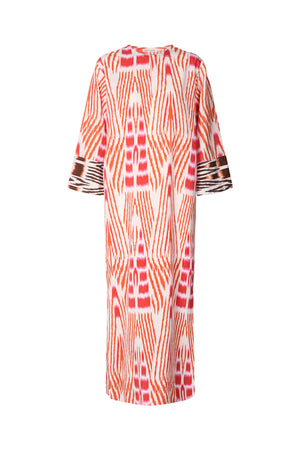 Karimalou - Ikat combo kaftan I Mandarin pink ivory & coffee combo