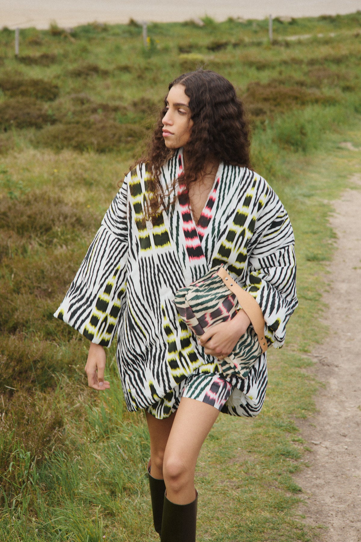 Abba - Ikat combo padded kimono I Forest pink sand & citrus combo