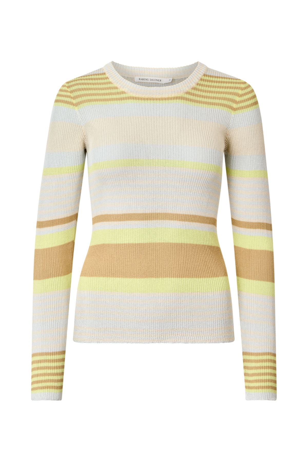 Jacka - Ribbed stripes knit top I Soft lime stripe