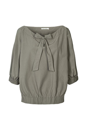 Ingefred - Poplin gathered top I Asphalt