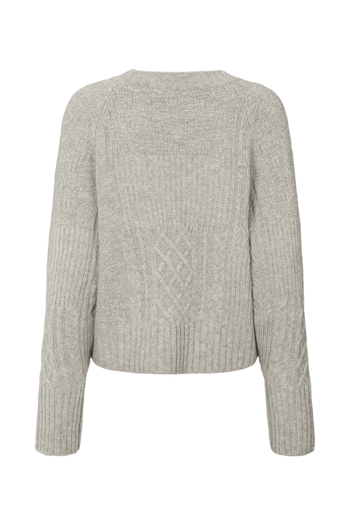 Baze - Patchwork knit cropped sweater I Light grey melange