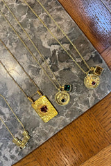 Nafsu - Gold plated Necklace w/eye and square pendant I Green combo