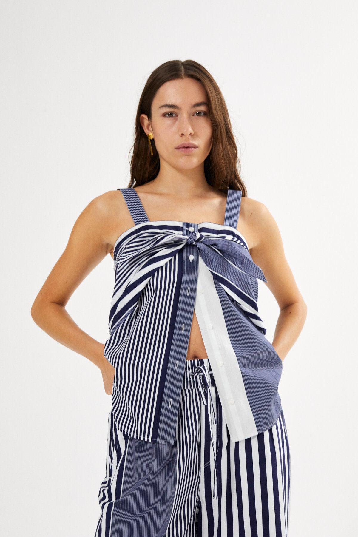 PreLoved Bibs - Medley stripe tie front top I Navy stripe - XS